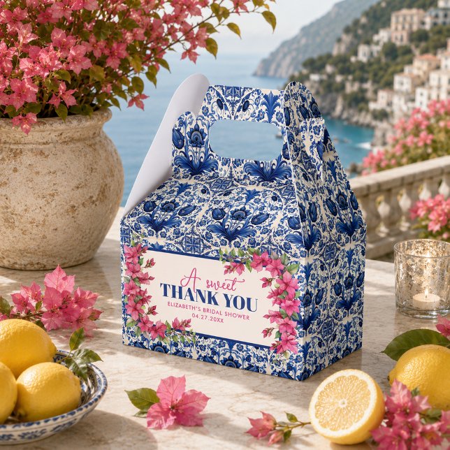 Pink Bougainvillea Blue Tile Bridal Shower Favour Box (Pink Bougainvillea Blue Tile Bridal Shower Favor Boxes)