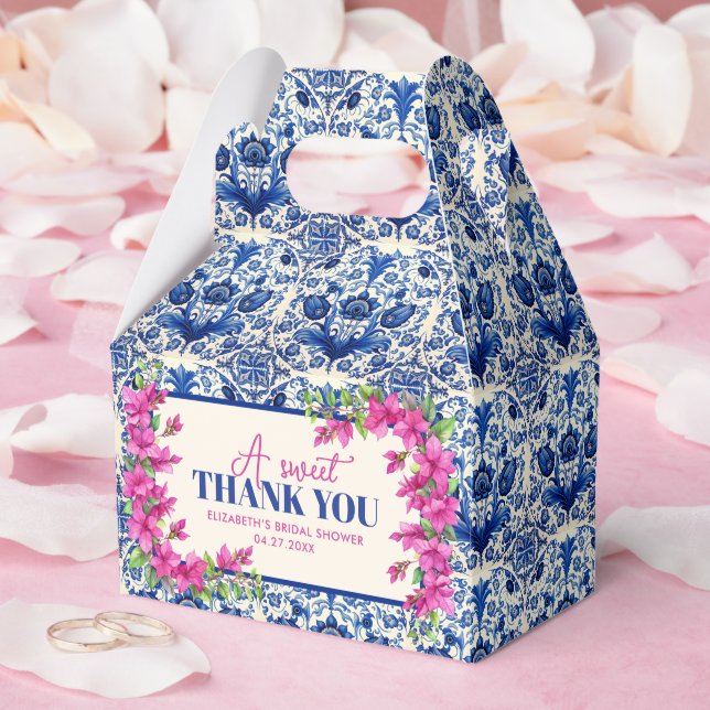 Pink Bougainvillea Blue Tile Bridal Shower Favour Box (Wedding)