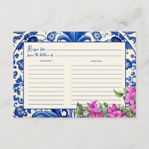 Pink Bougainvillea Blue Tile Bridal Shower Recipe Enclosure Card