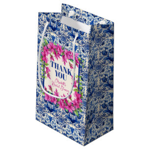 Pink Bougainvillea Blue Tile Bridal Shower Small Gift Bag