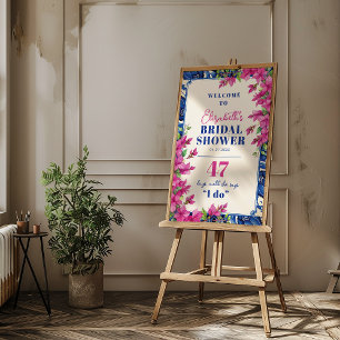 Pink Bougainvillea Blue Tile Bridal Shower Welcome Poster