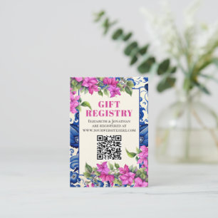 Pink Bougainvillea Blue Tile QR Gift Registry  Enclosure Card