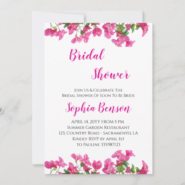 Pink Bougainvillea Floral Bridal Shower Invitation (Front)