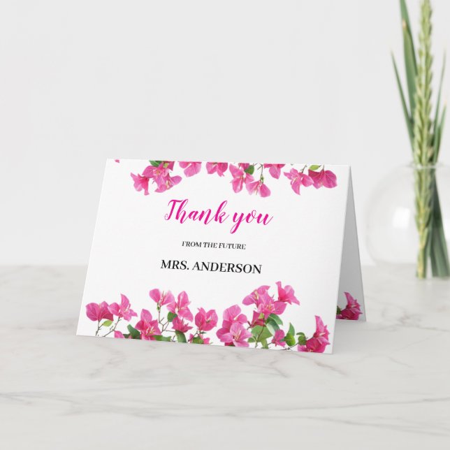 Pink Bougainvillea Floral Bridal Shower Thank You (Front)