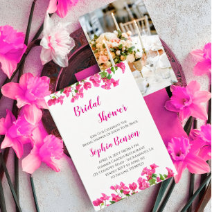 ​Pink Bougainvillea Floral Photo Bridal Shower Invitation