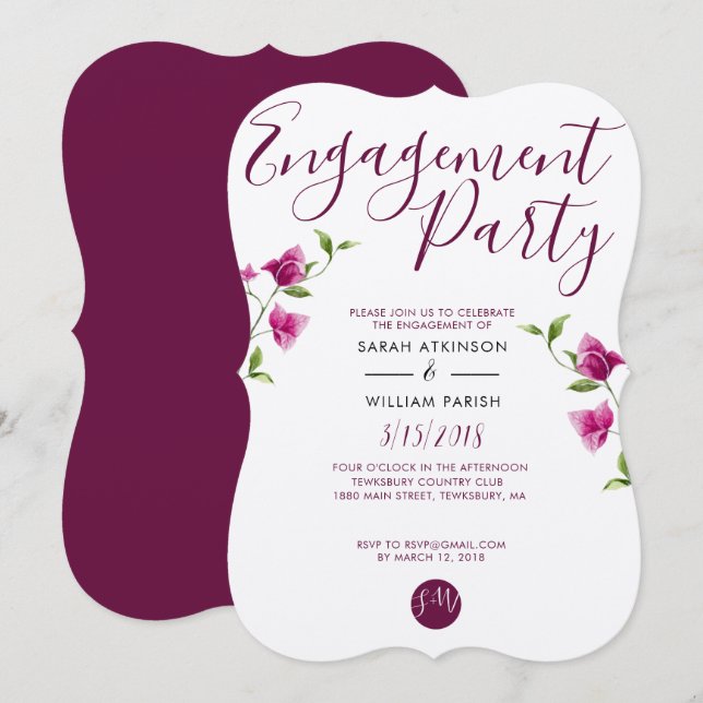Pink Bougainvillea Flower Engagement Invitation (Front/Back)