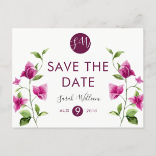 Pink Bougainvillea Flower Save The Date Postcard
