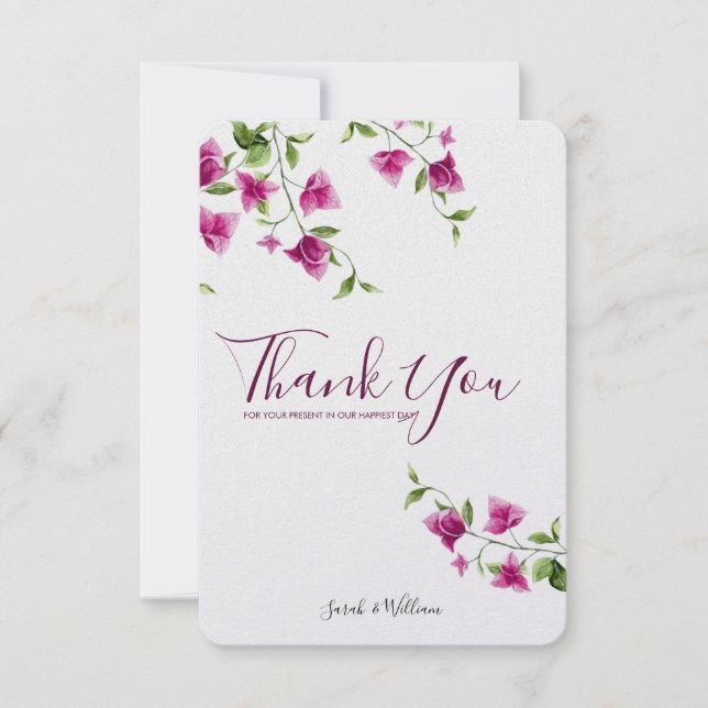 Pink Bougainvillea Flower Thank You Card (Front)
