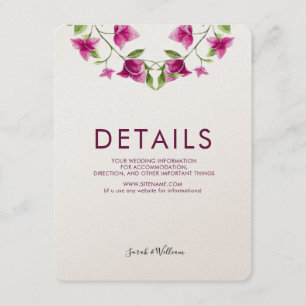 Pink Bougainvillea Flower Wedding Information Card