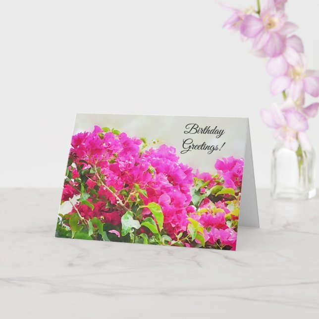 Pink Bougainvillea Flowers Art Birthday Card (Orchid)