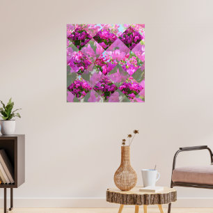 Pink Bougainvillea Flowers Diamond Cut Design, Poster