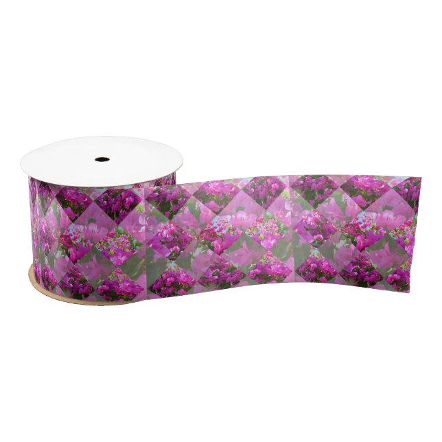 Pink Bougainvillea Flowers Diamond Cut Design, Satin Ribbon (Spool)