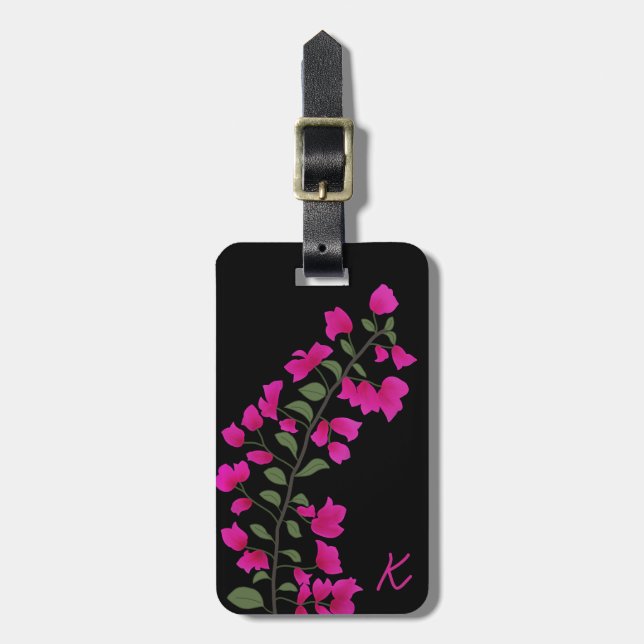 Pink Bougainvillea Personalised Luggage Tag (Front Vertical)