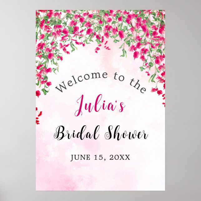 Pink Bougainvillea Tropical Forest Bridal Shower Poster (Front)