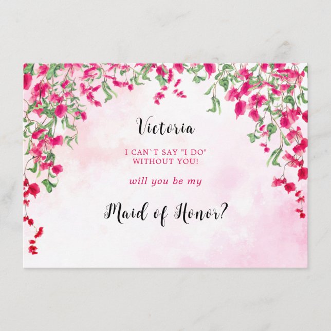 Pink Bougainvillea Tropical Forest Bridesmaid Card (Front)
