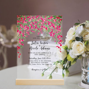 Pink Bougainvillea Tropical Forest Wedding Shower Acrylic Invitations
