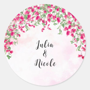 Pink Bougainvillea Tropical Forest Wedding Shower Classic Round Sticker