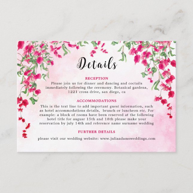 Pink Bougainvillea Tropical Forest Wedding Shower Enclosure Card (Front)