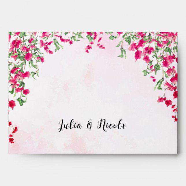Pink Bougainvillea Tropical Forest Wedding Shower Envelope (Front)