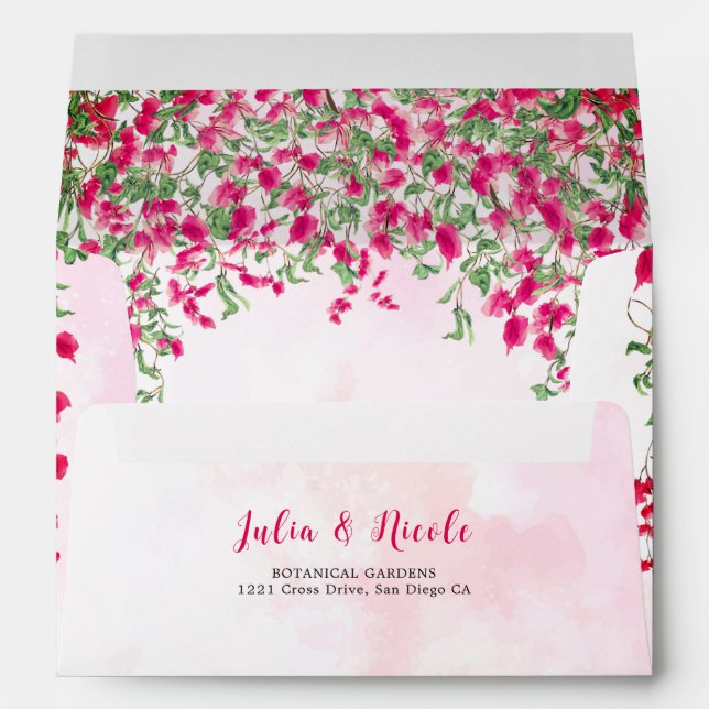 Pink Bougainvillea Tropical Forest Wedding Shower Envelope (Back (Bottom))