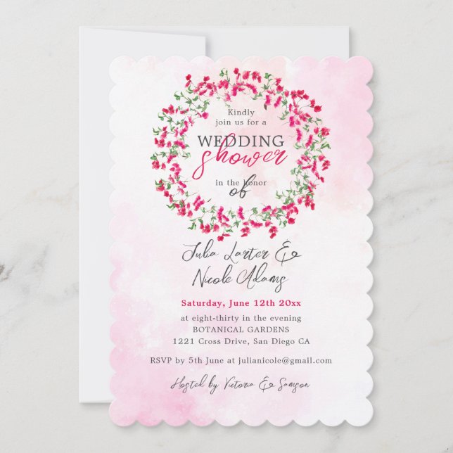 Pink Bougainvillea Tropical Forest Wedding Shower Invitation (Front)
