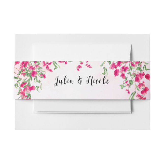 Pink Bougainvillea Tropical Forest Wedding Shower Invitation Belly Band (Front Example)