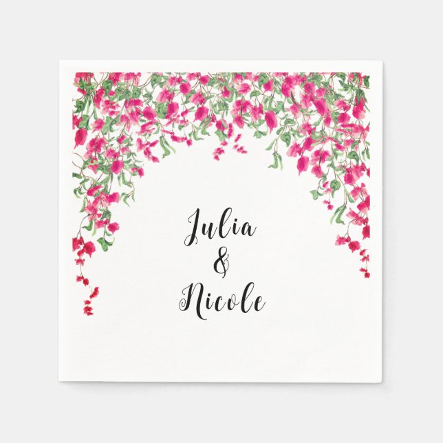 Pink Bougainvillea Tropical Forest Wedding Shower Napkin (Front)