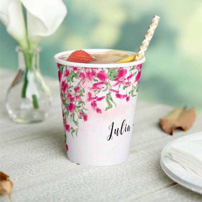 Pink Bougainvillea Tropical Forest Wedding Shower Paper Cups (Insitu)