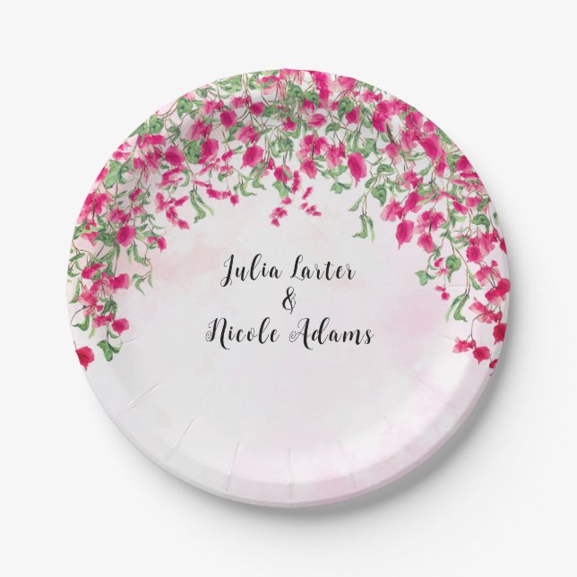 Pink Bougainvillea Tropical Forest Wedding Shower Paper Plate (Front)