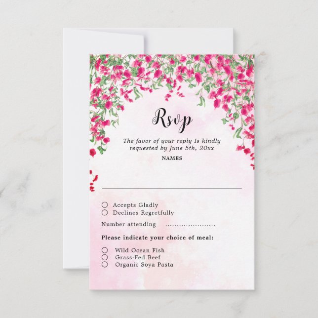 Pink Bougainvillea Tropical Forest Wedding Shower RSVP Card (Front)