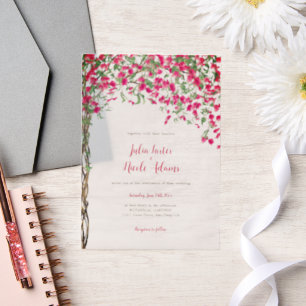 Pink Bougainvillea Tropical Forest Wedding Shower Vellum Invitations