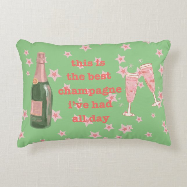 Pink Bougie Champagne Bottle Quote  Decorative Cushion (Front)