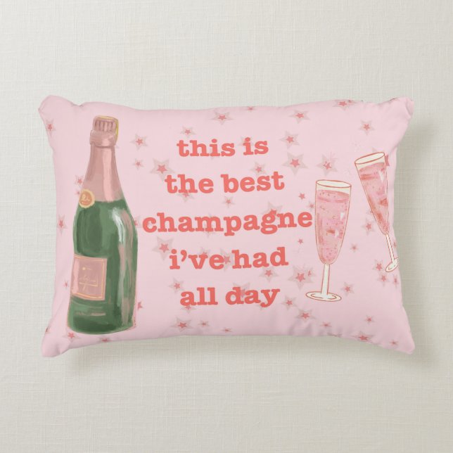 Pink Bougie Champagne Bottle Quote  Decorative Cushion (Front)