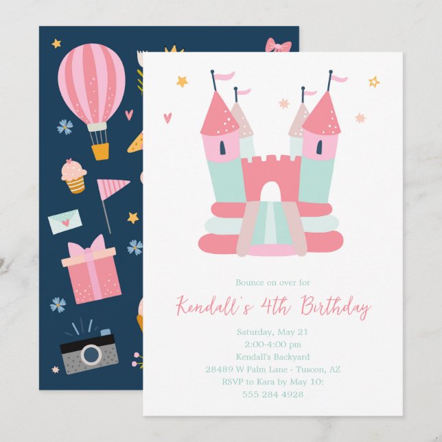 Pink Bounce House Birthday Party Invitation (Front/Back)