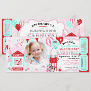Pink Bounce House Carnival Birthday Invitation