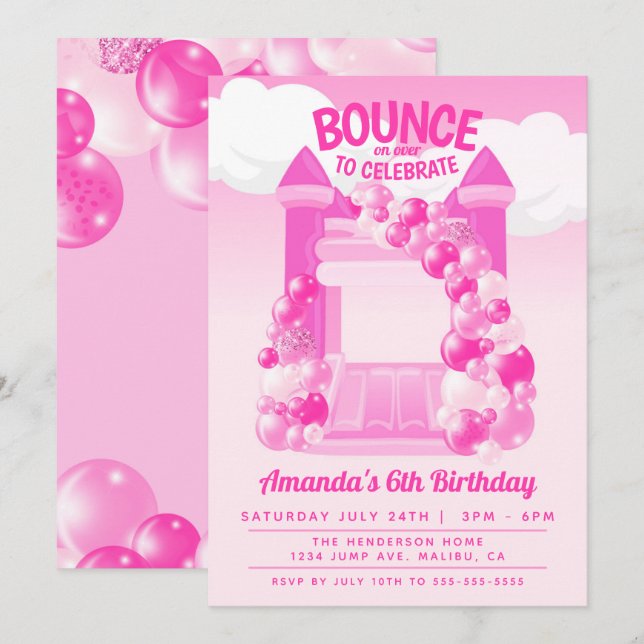 Pink Bounce House Party Invitation (Front/Back)