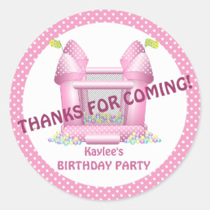 Pink Bouncy Bounce House Birthday Favour Sticker