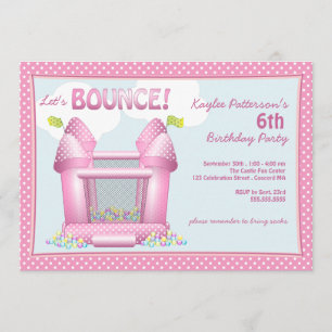 Pink Bouncy Bounce House Birthday Party Invitation