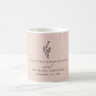 Pink Bouquet Floral Flower Script Wedding Coffee Mug