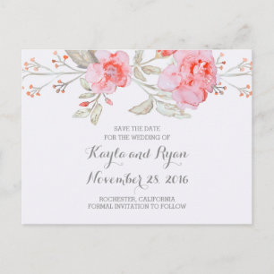 Pink Bouquet Floral Watercolor Save the Date Announcement Postcard