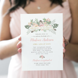 Pink Bouquet Garden Wedding Bridal Luncheon Invitation