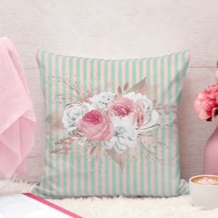 Pink Bouquet Stripes Cushion