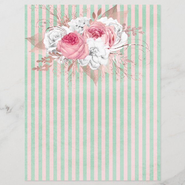 Pink Bouquet Stripes Scrapbook Paper (Front)