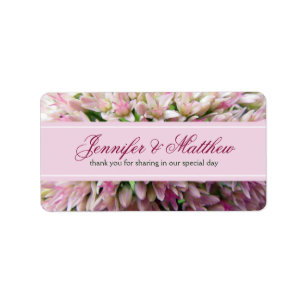 Pink Bouquet Thank You Wedding Label in Burgundy