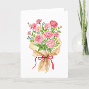 Pink Bouquet Watercolor Stationery Holiday Card