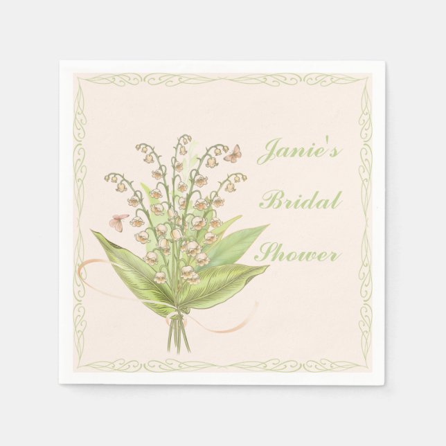 Pink Bouquet with Lily of the Valley Paper Napkin (Front)