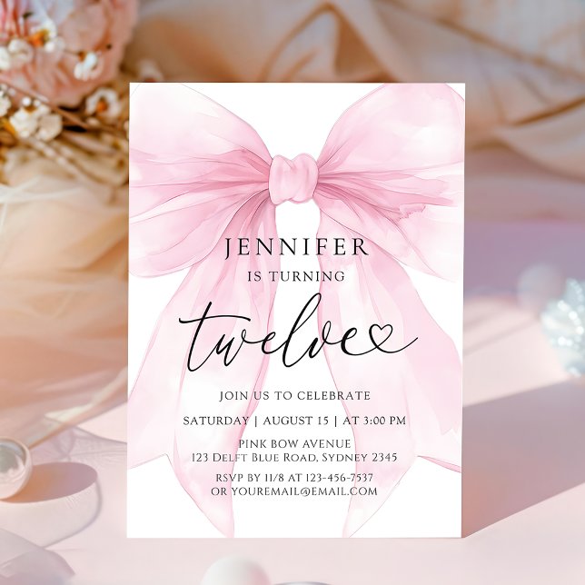 Pink Bow 12th Birthday Invitation (Creator Uploaded)