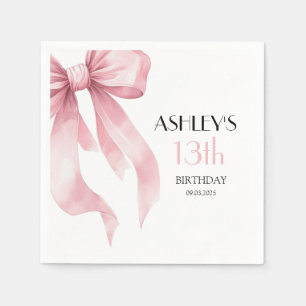 Pink Bow 13th Birthday for Girls Napkin