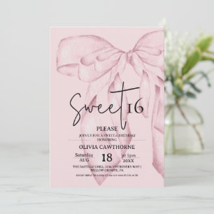 Pink Bow 16th Birthday ⎮Modern Elegant Sweet 16 Invitation