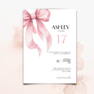 Pink Bow 17th Birthday Invitation for Girls